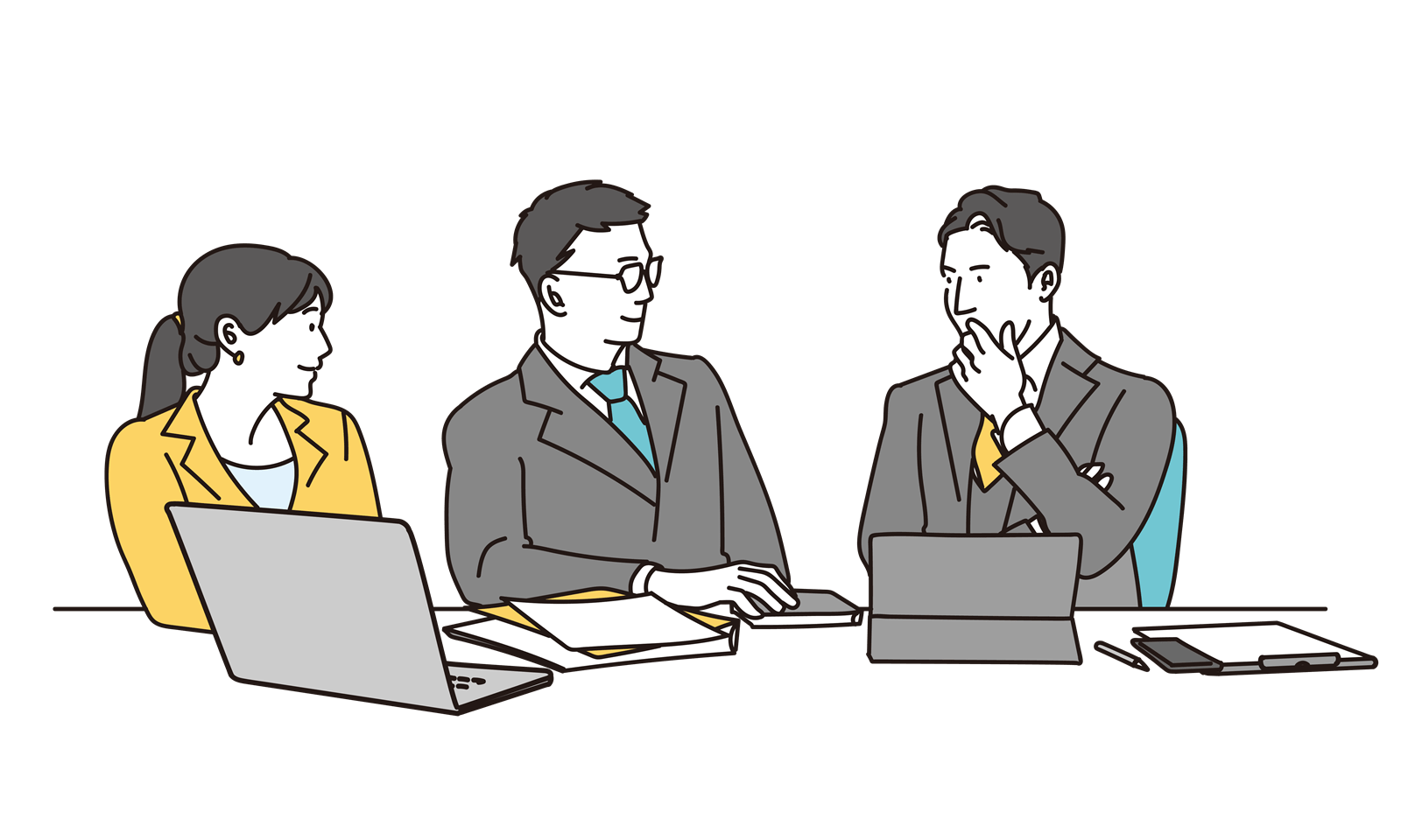 3人のビジネスマンが会議しているところ